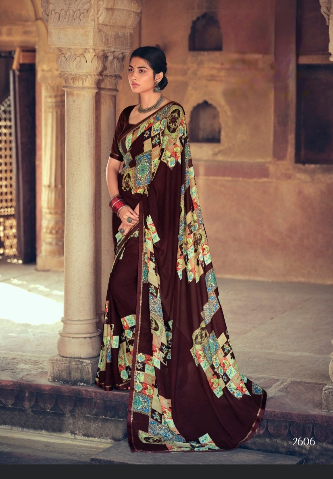 Soft Chiffon geometric shapes sarees - Multi color