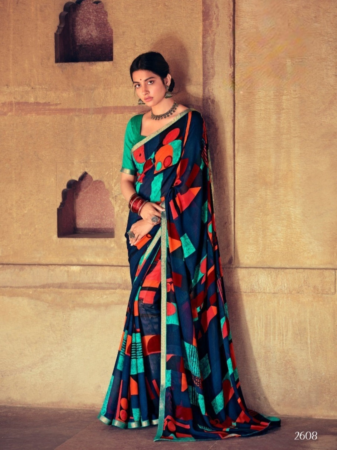 Soft Chiffon geometric shapes sarees - Multi color