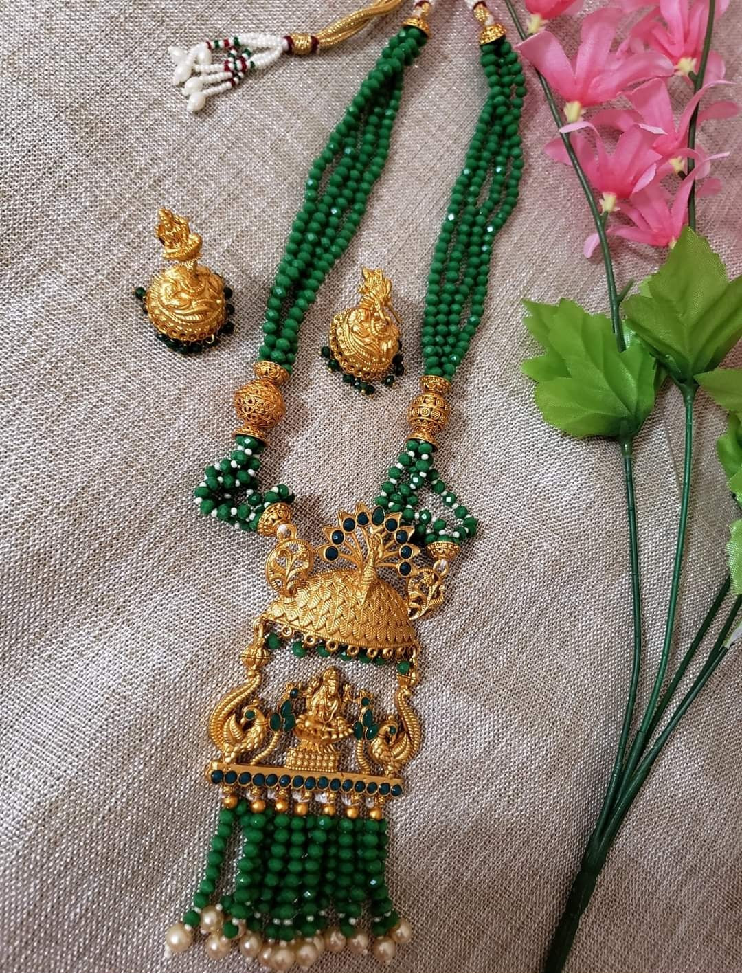 Beaded Necklace Set With Antique Polish - Green