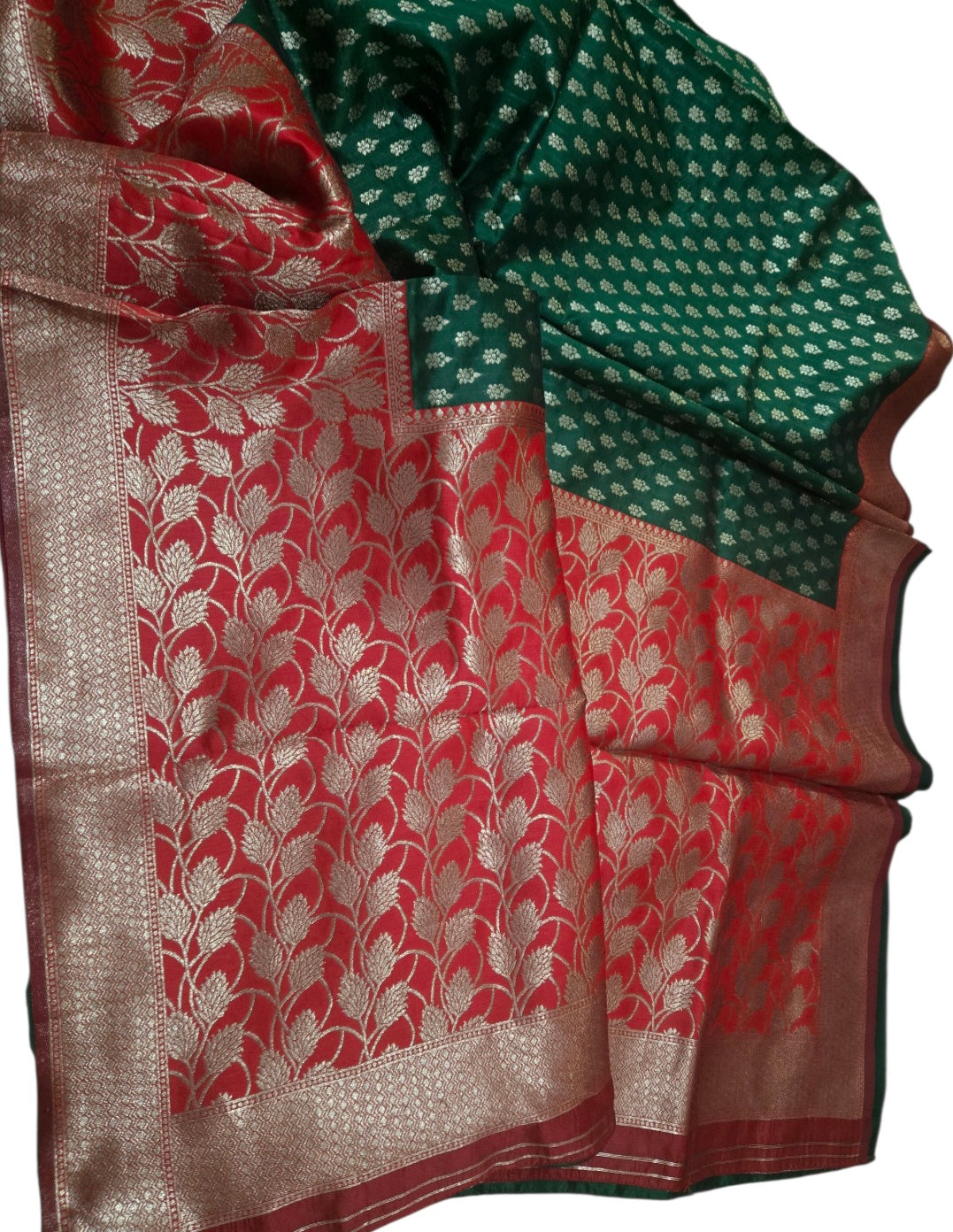 Baeutiful green and red combination fancy pattu saree