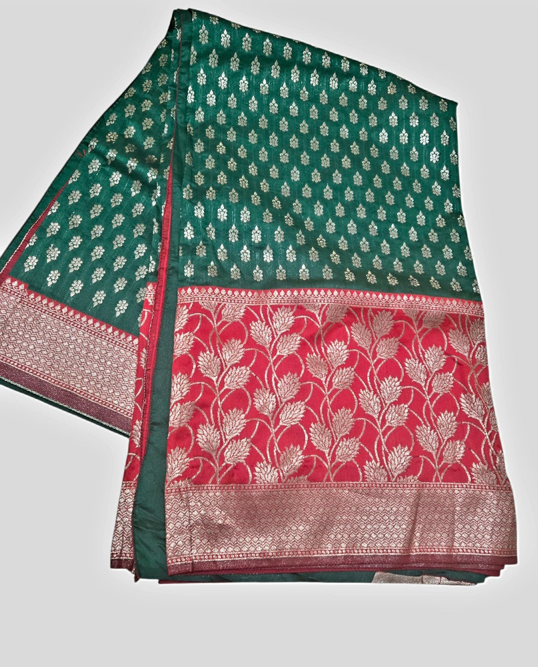Baeutiful green and red combination fancy pattu saree