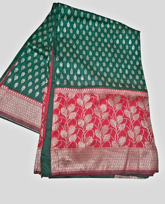Baeutiful green and red combination fancy pattu saree