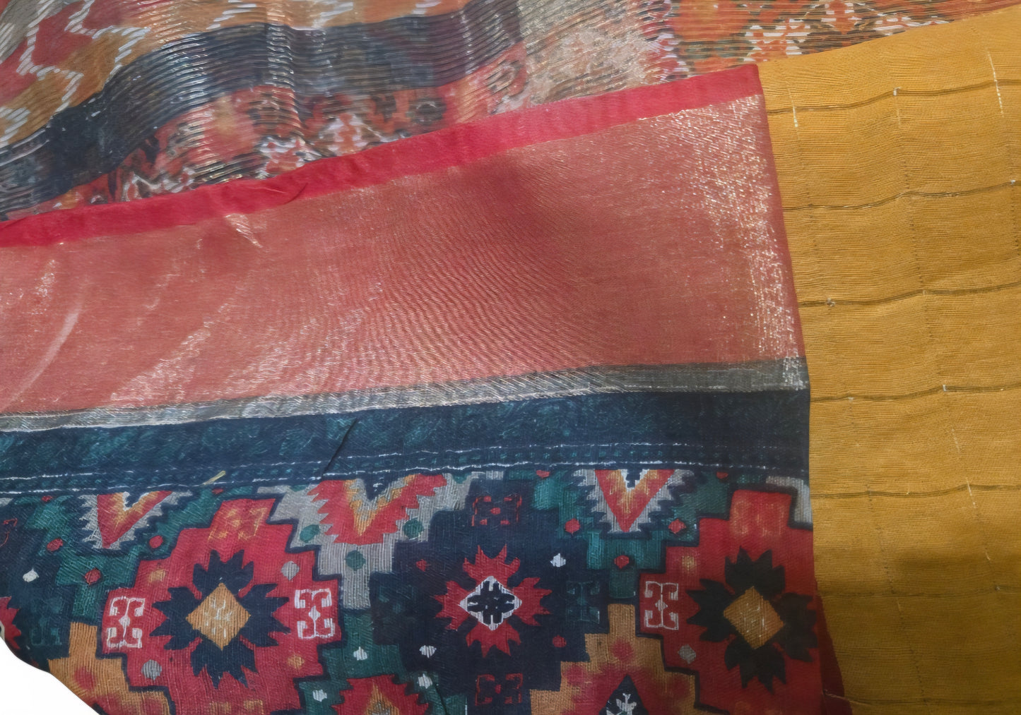 Baeutiful yellow and red pochampally kuppadam checkers saree