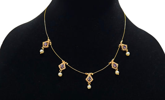 Triangular shape pendents with synthetic pearl hangings - Invisible necklace