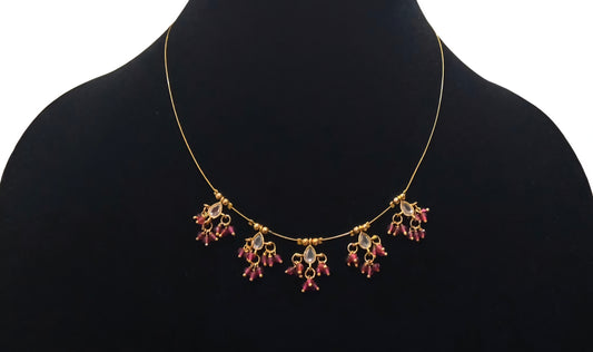 Polki trardrop invisible necklace with clustered bead hangings